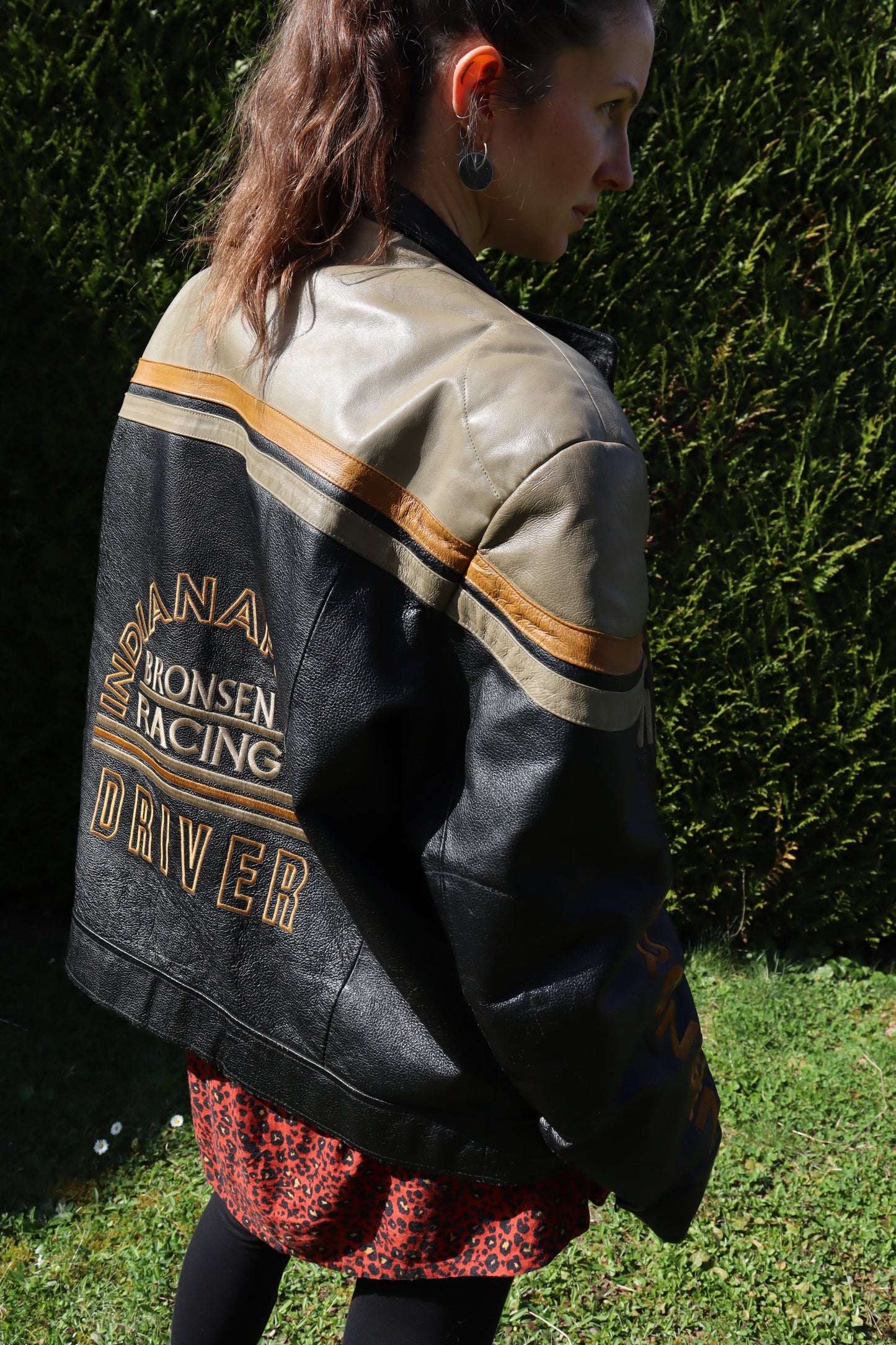 Veste en cuir motard brodée IndianaPolis la friperie vintage 25