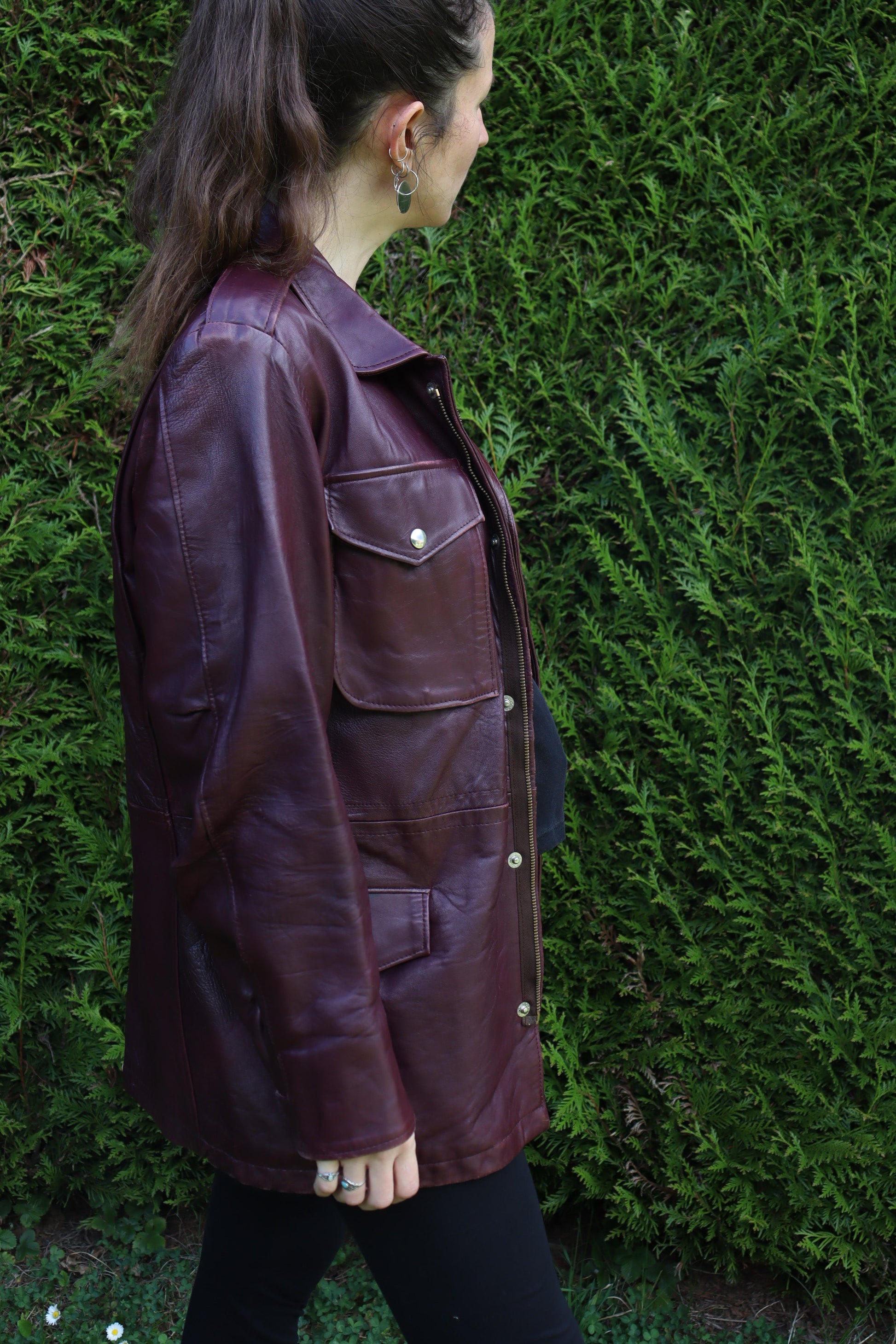 Veste en cuir bordeaux mi longue vintage la friperie vintage 25