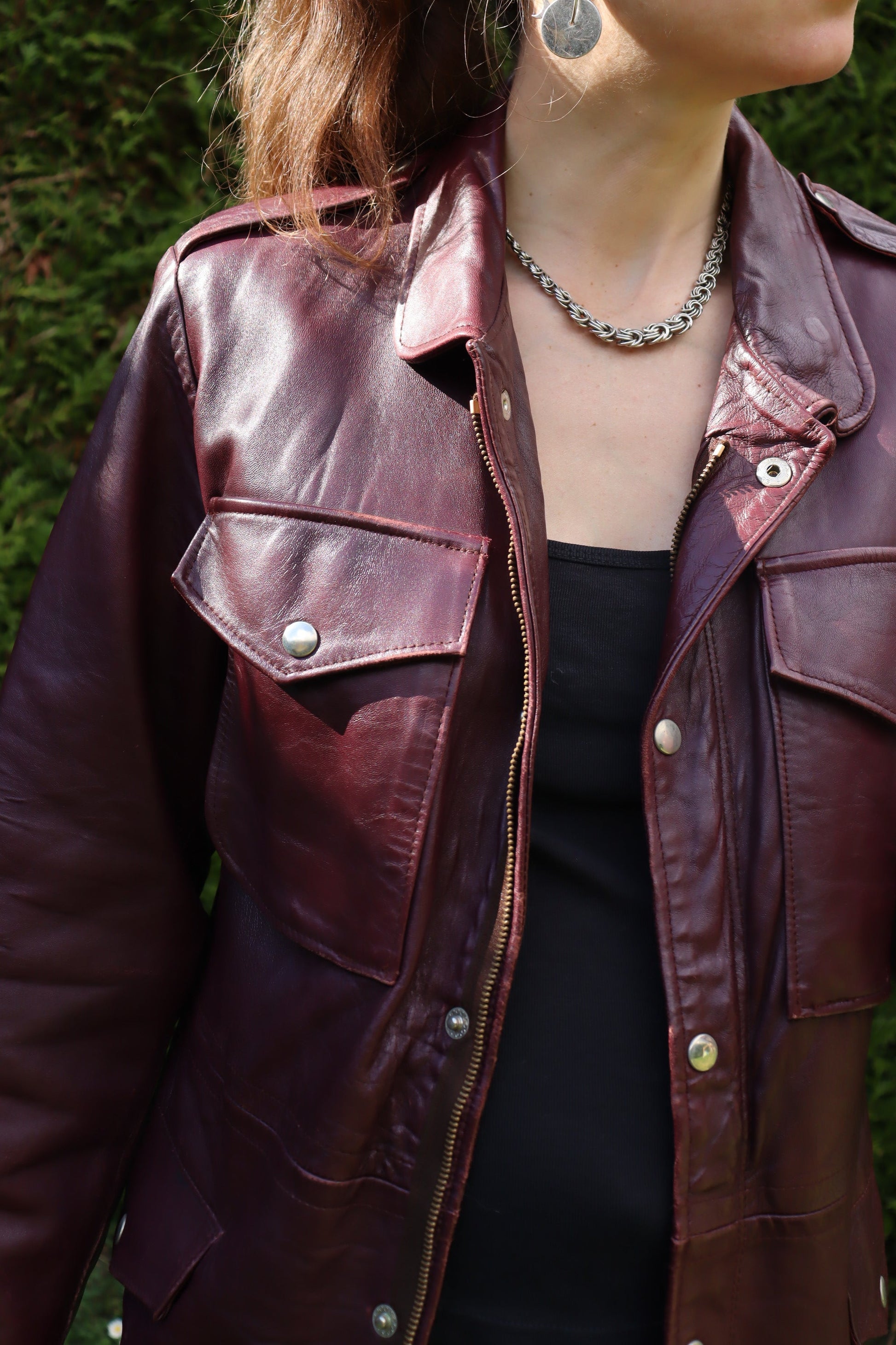 Veste en cuir bordeaux mi longue vintage la friperie vintage 25