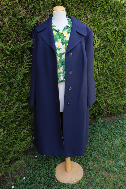 Trench bleu marine vintage laine la friperie vintage 25