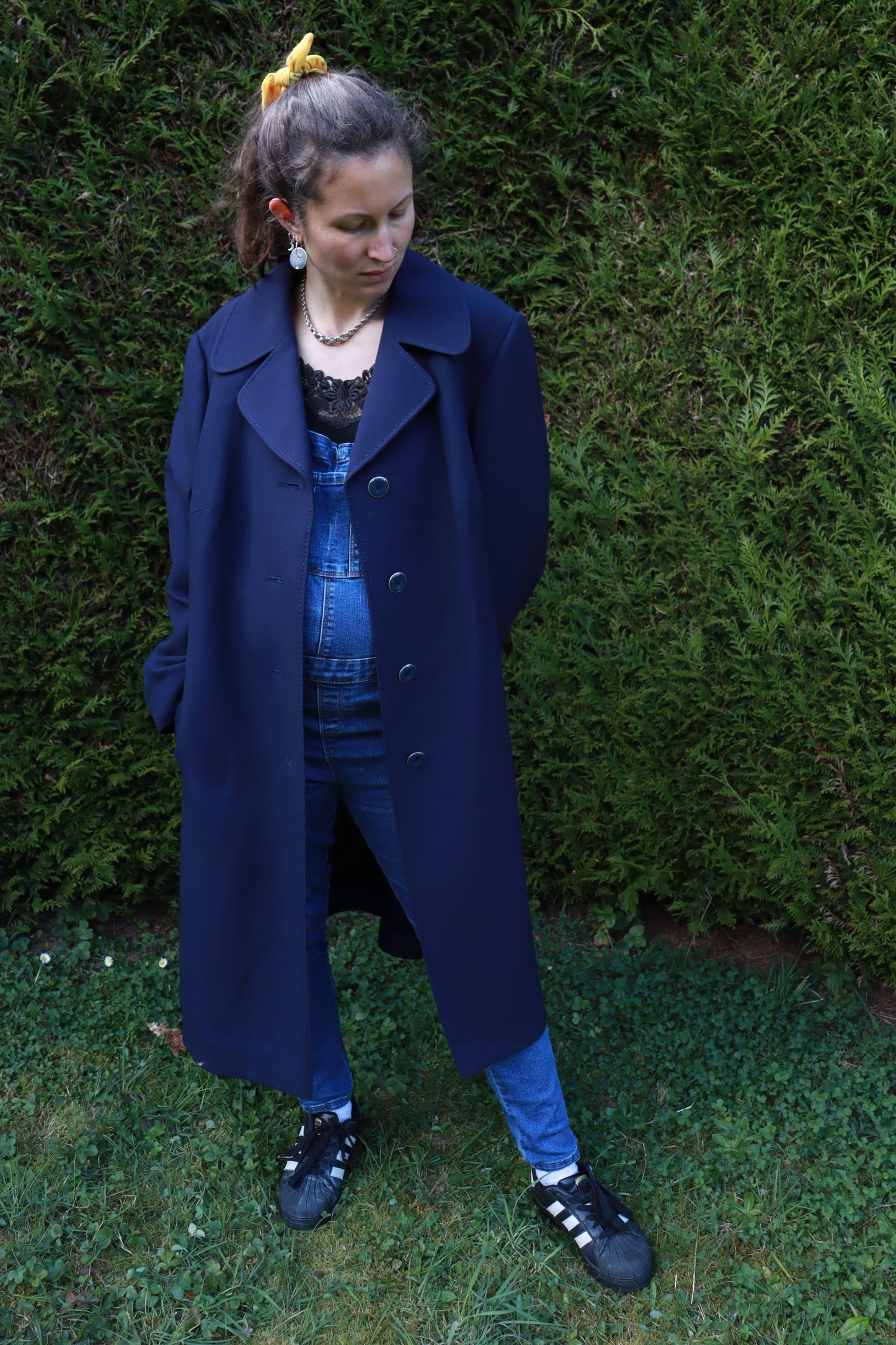 Trench bleu marine vintage laine la friperie vintage 25