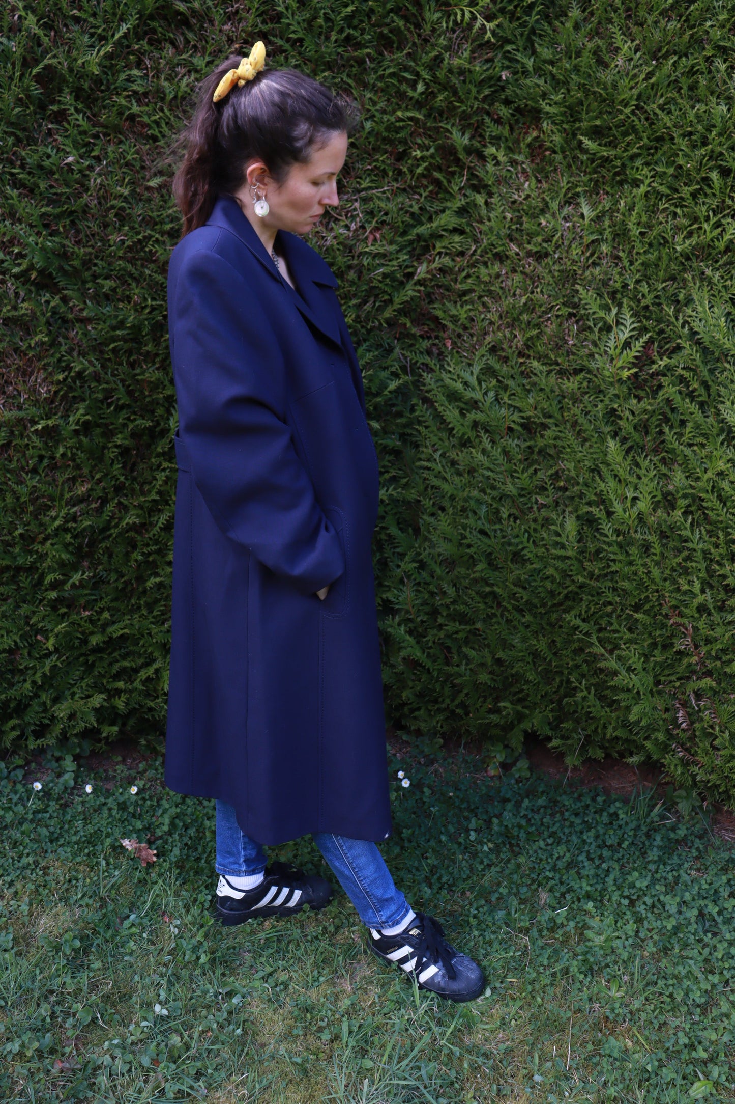 Trench bleu marine vintage laine la friperie vintage 25