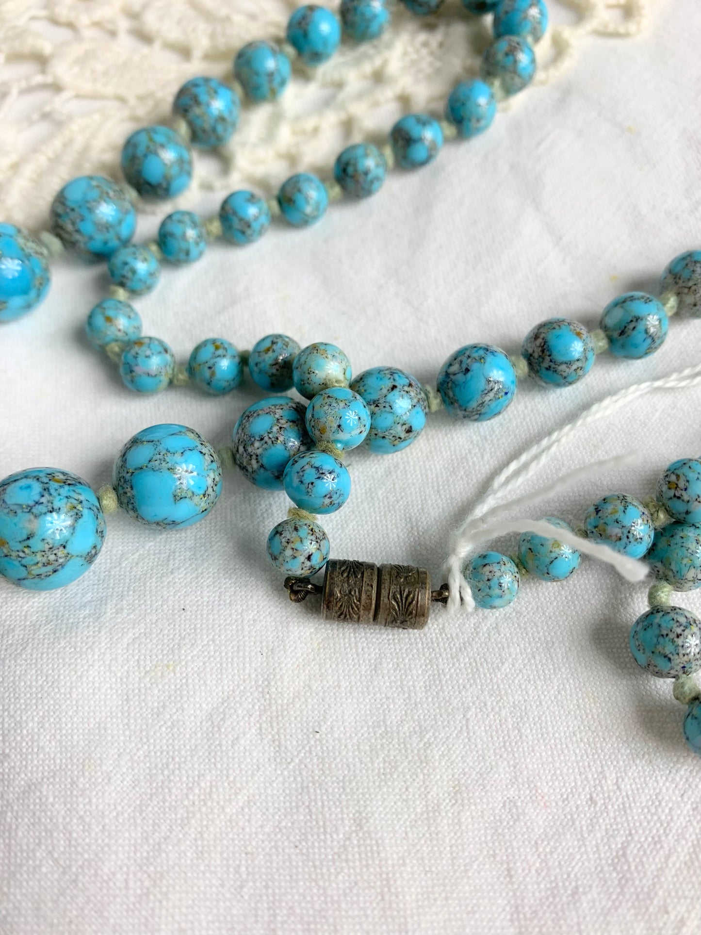 Collier vintage perles bleu turquoise naturelles la friperie vintage 25