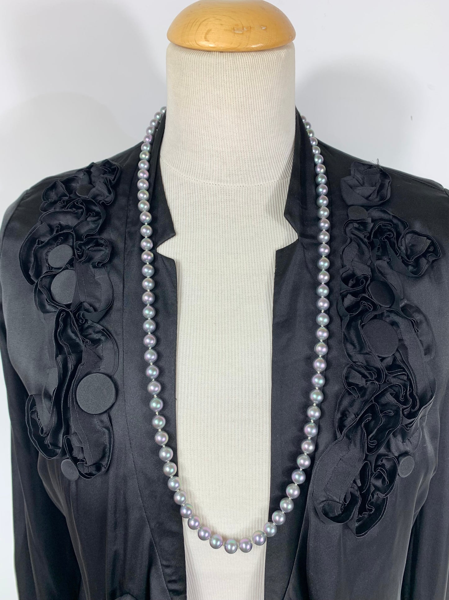 Collier sautoir vintage perles en verre imitation nacre joli fermoir