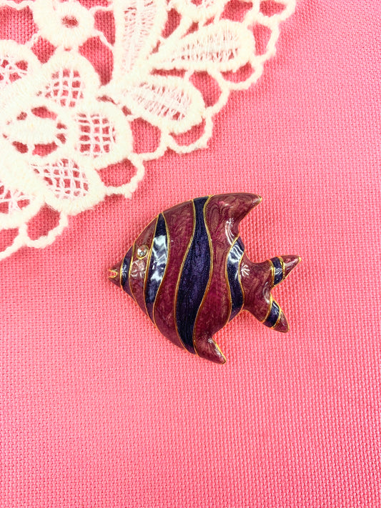 Broche poisson corridors vintage émail cloisonné violet la friperie vintage 25