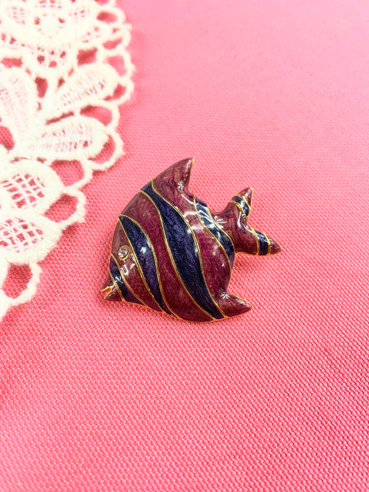 Broche poisson corridors vintage émail cloisonné violet