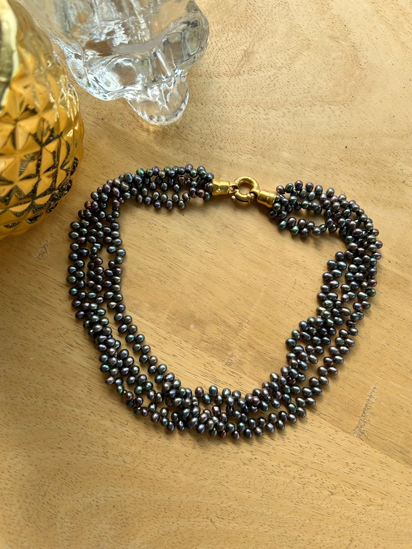 Collier perles de culture gris noir la friperie vintage 25