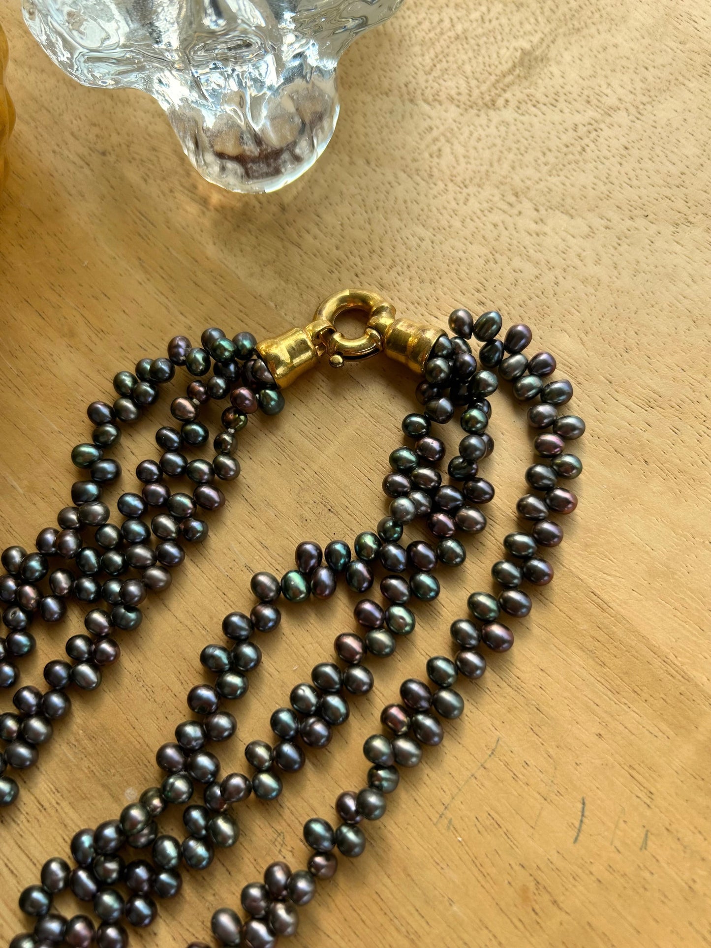 Collier perles de culture gris noir la friperie vintage 25