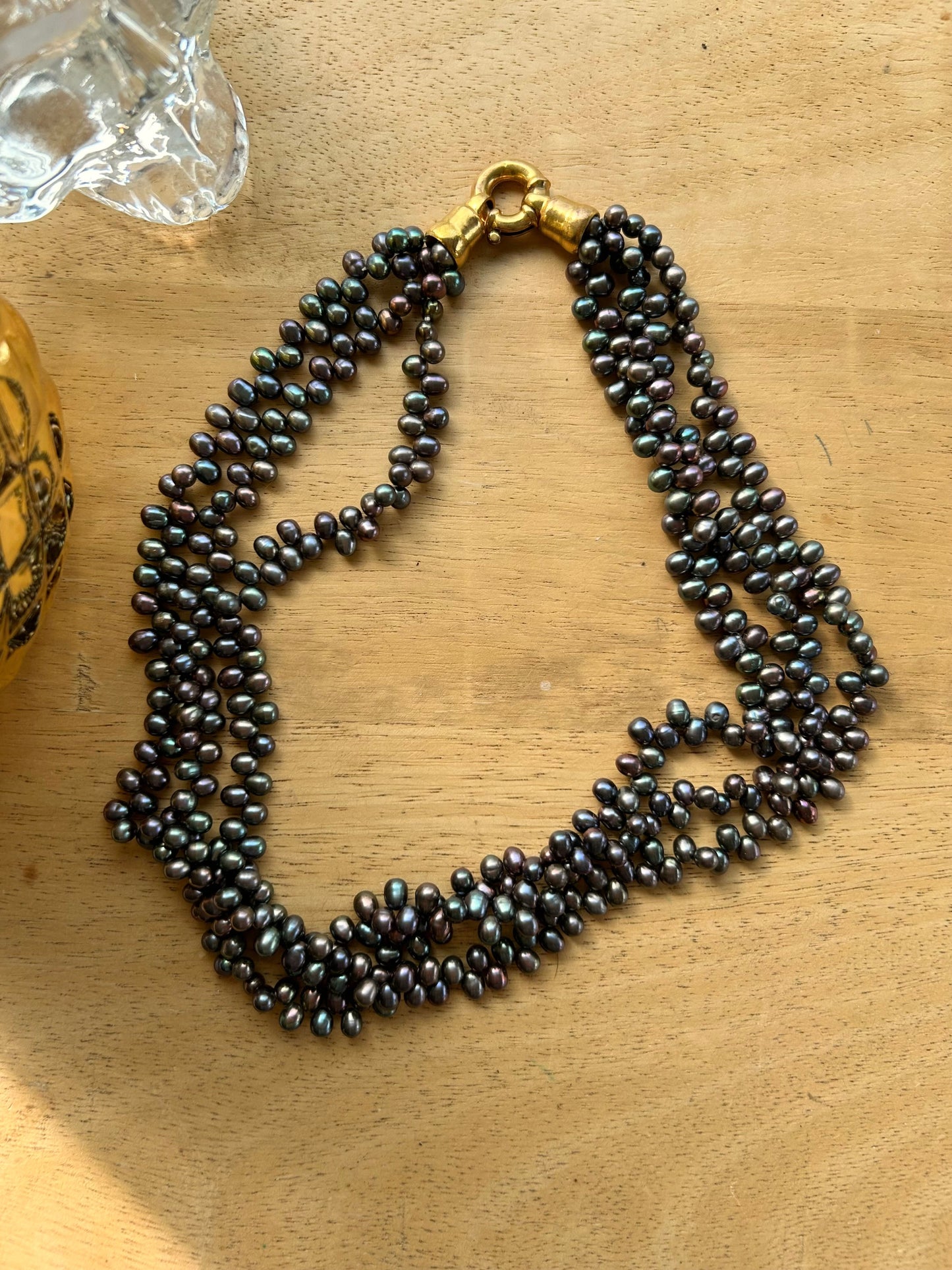 Collier perles de culture gris noir la friperie vintage 25