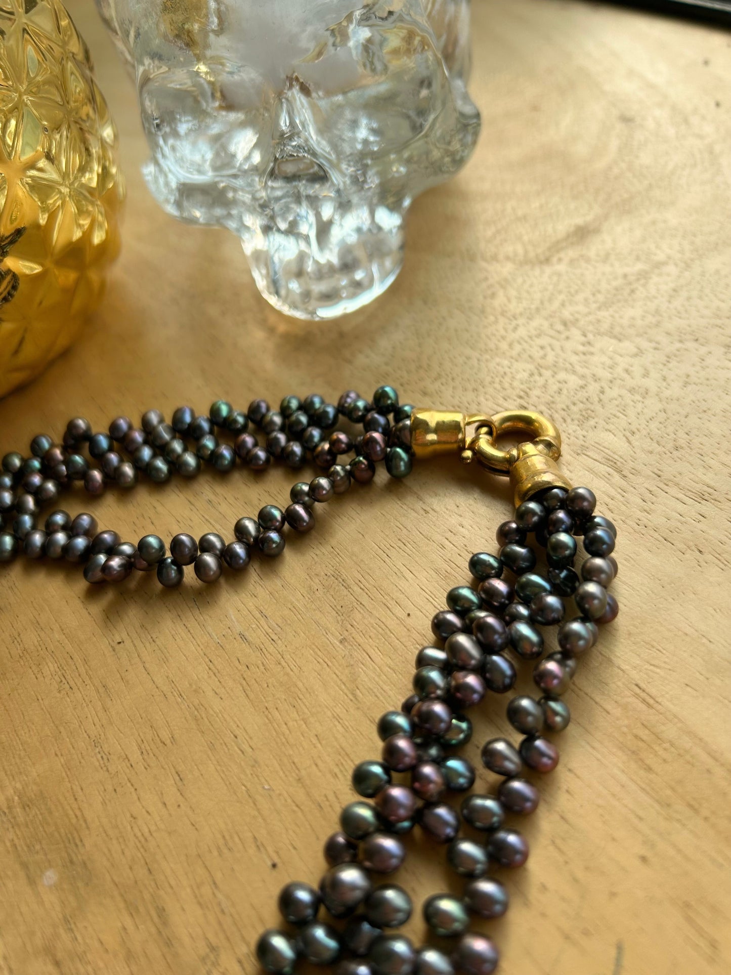 Collier perles de culture gris noir la friperie vintage 25