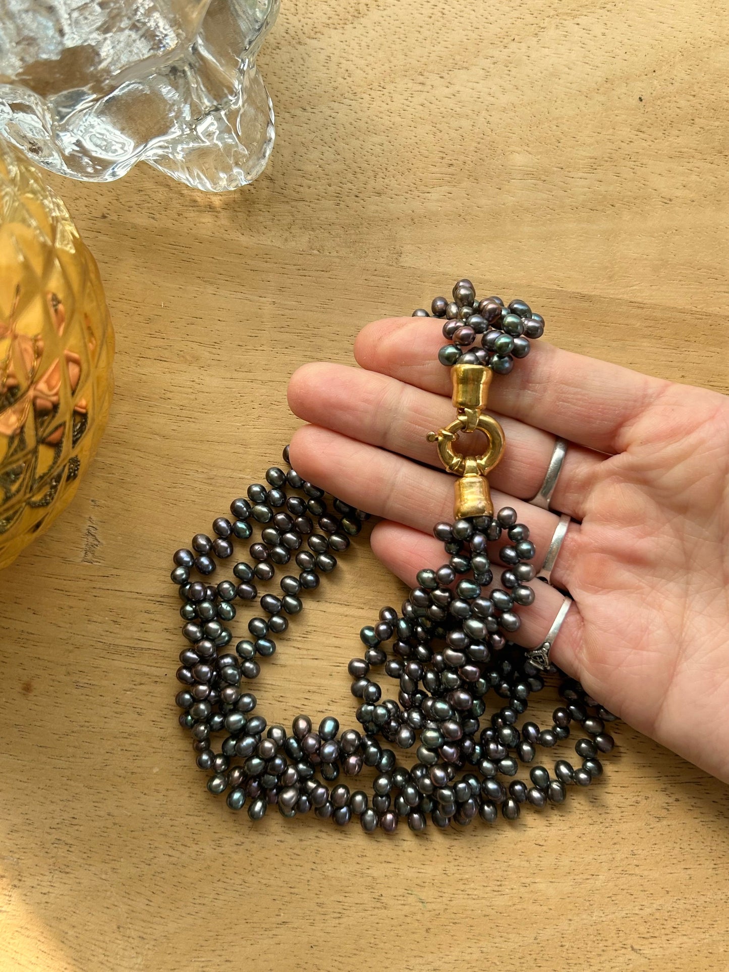 Collier perles de culture gris noir la friperie vintage 25