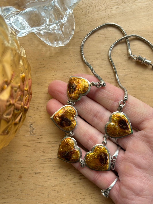 Collier coeurs vintage émail orange la friperie vintage 25