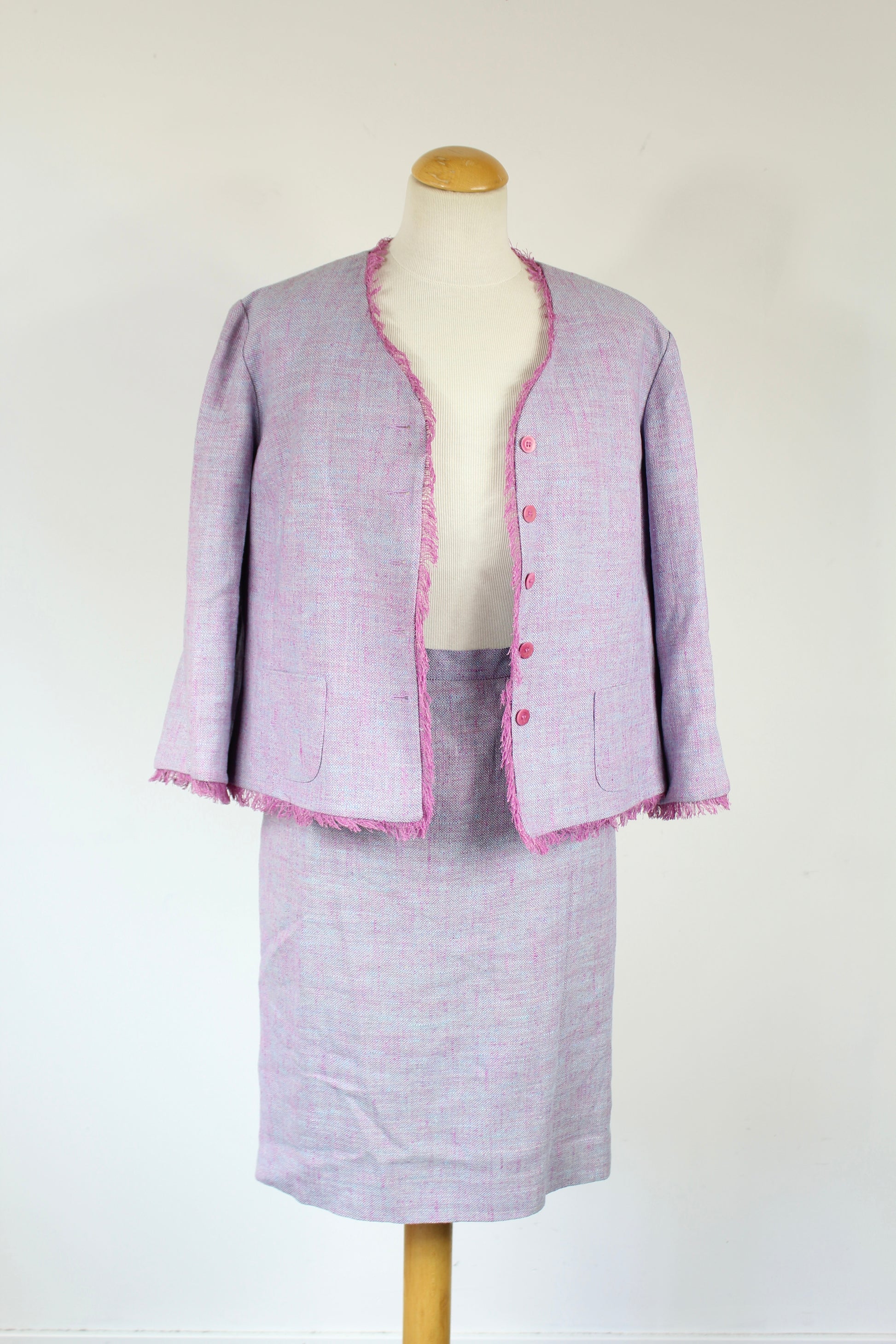 Tailleur vintage Gérard Darel mauve rose jupe veste la friperie vintage 25