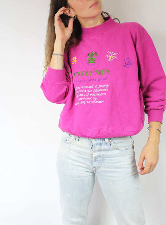 Sweat shirt vintage rose années 90 col montant la friperie vintage 25