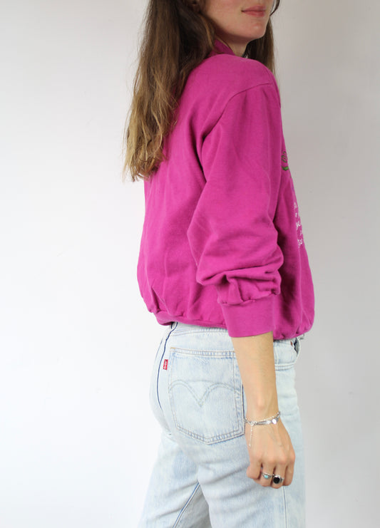 Sweat shirt vintage rose années 90 col montant