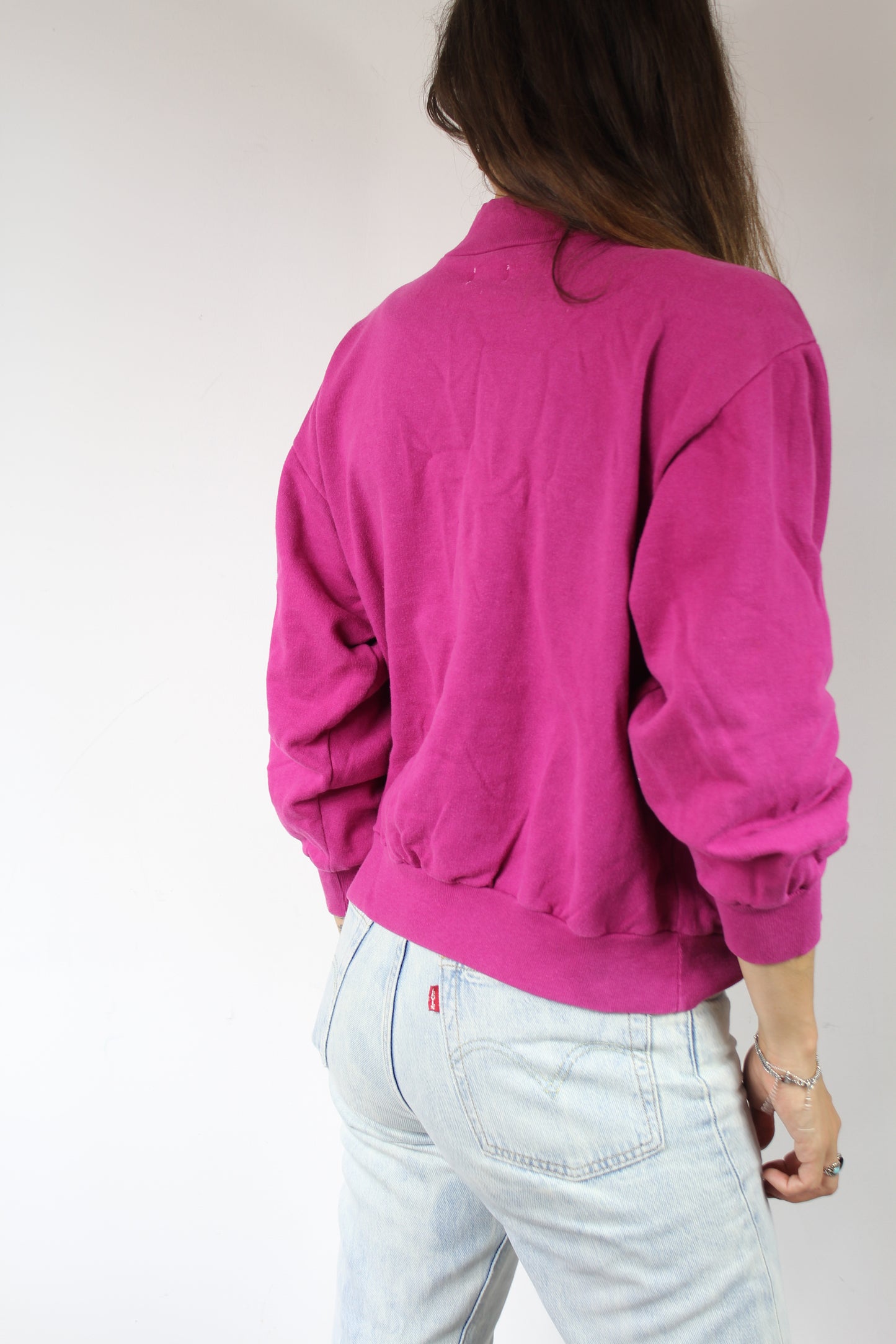 Sweat shirt vintage rose années 90 col montant la friperie vintage 25