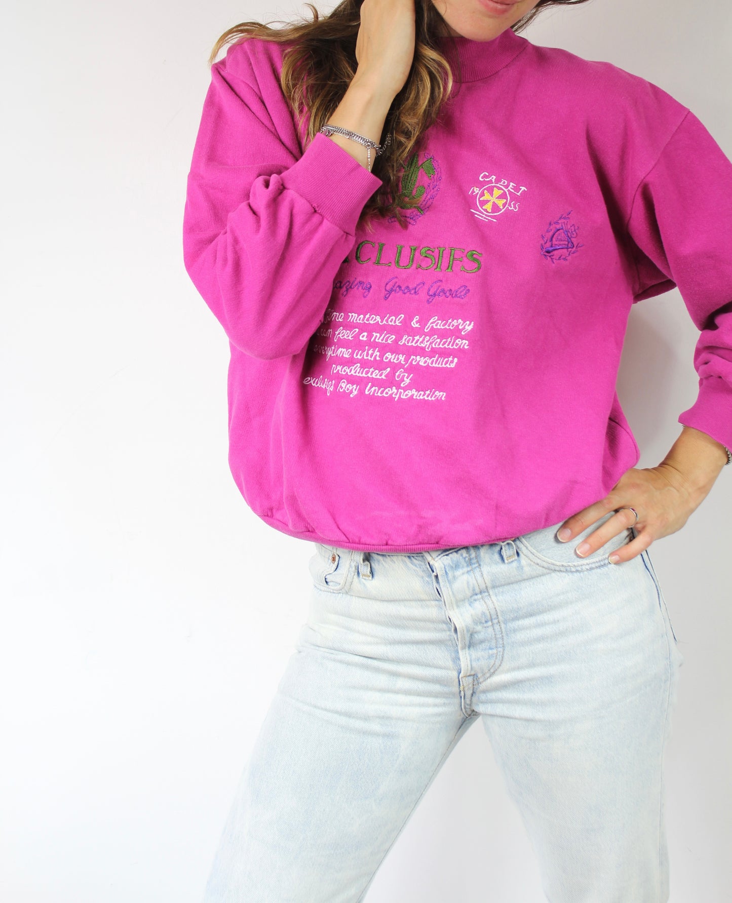 Sweat shirt vintage rose années 90 col montant la friperie vintage 25