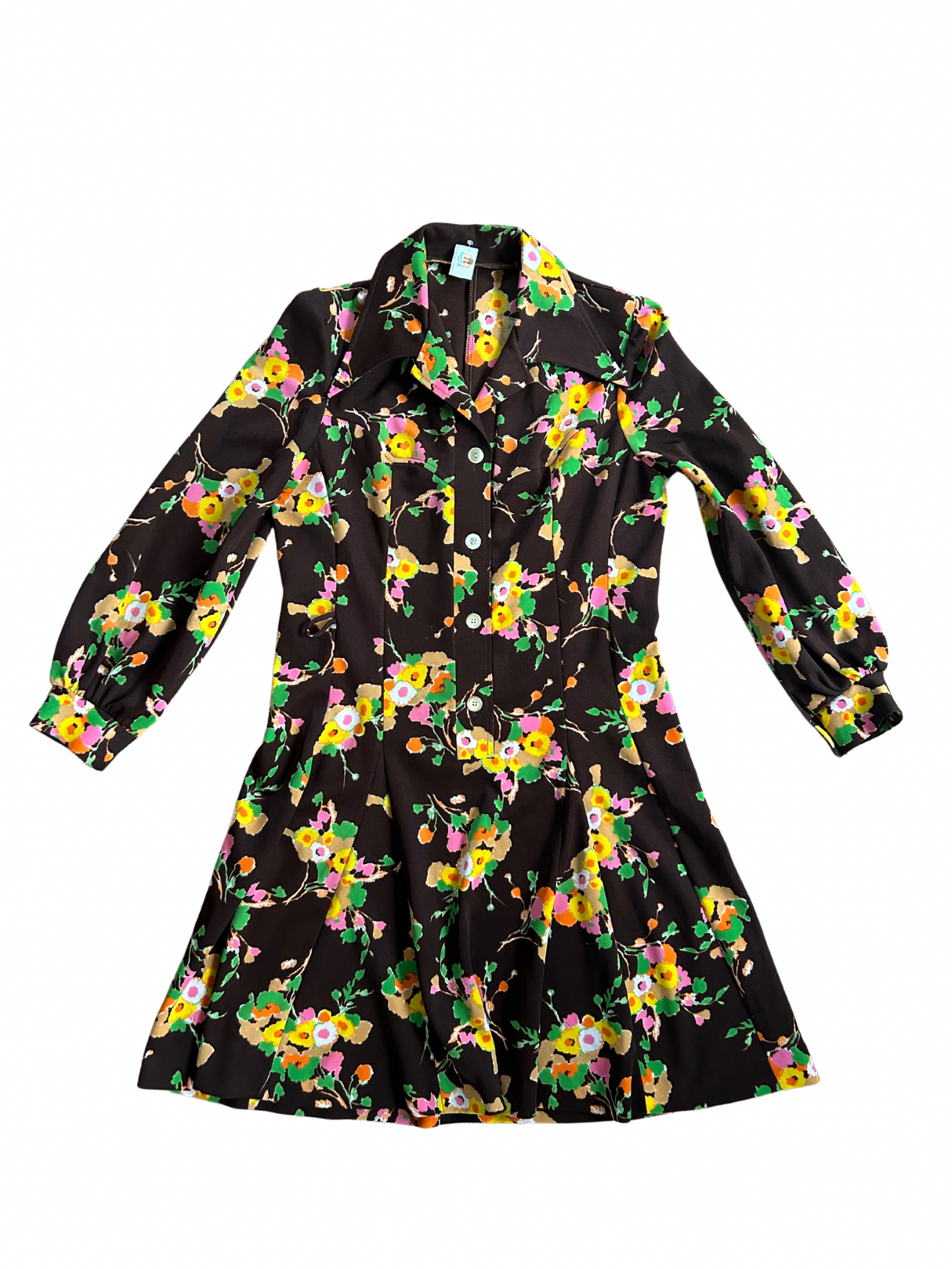 Robe vintage années 70 marron à fleurs la friperie vintage 25