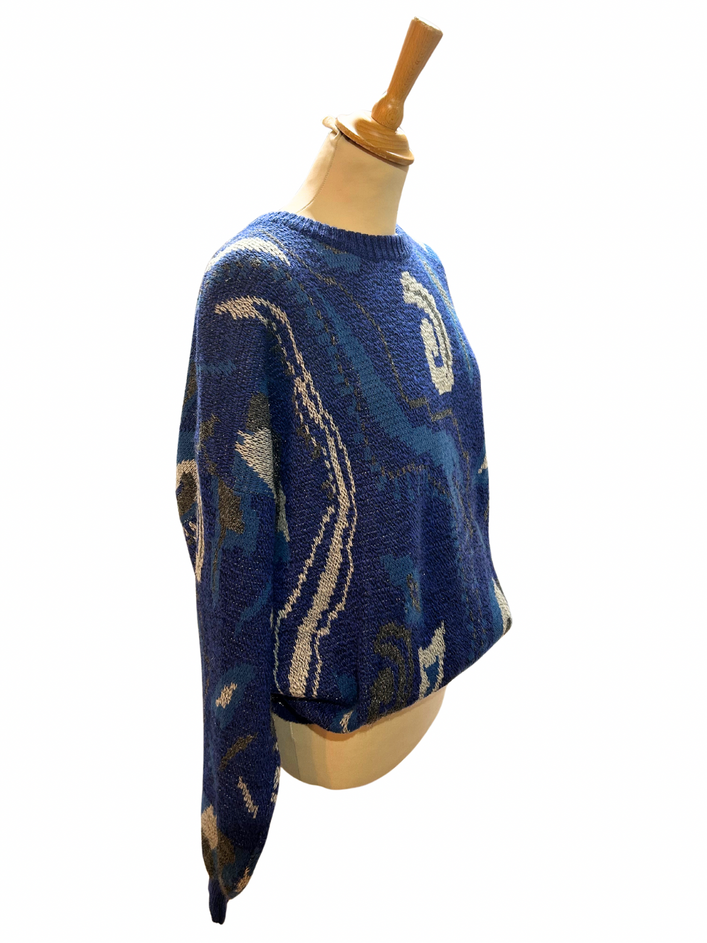 Pull over vintage années 80 bleu motifs la friperie vintage 25