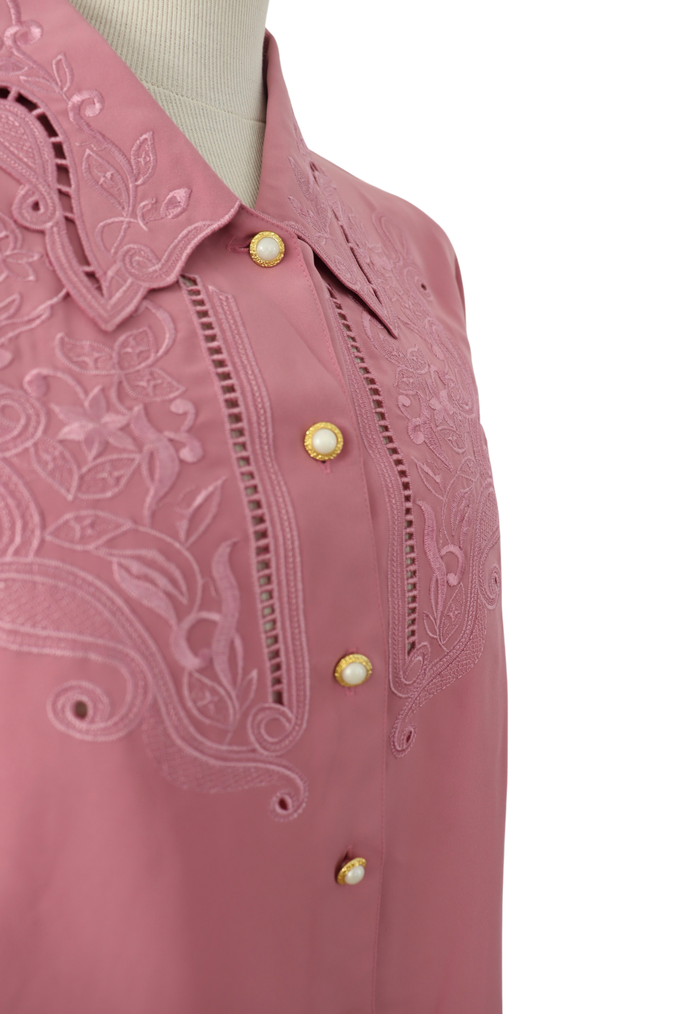 Chemisier vintage vieux rose à broderies la friperie vintage 25