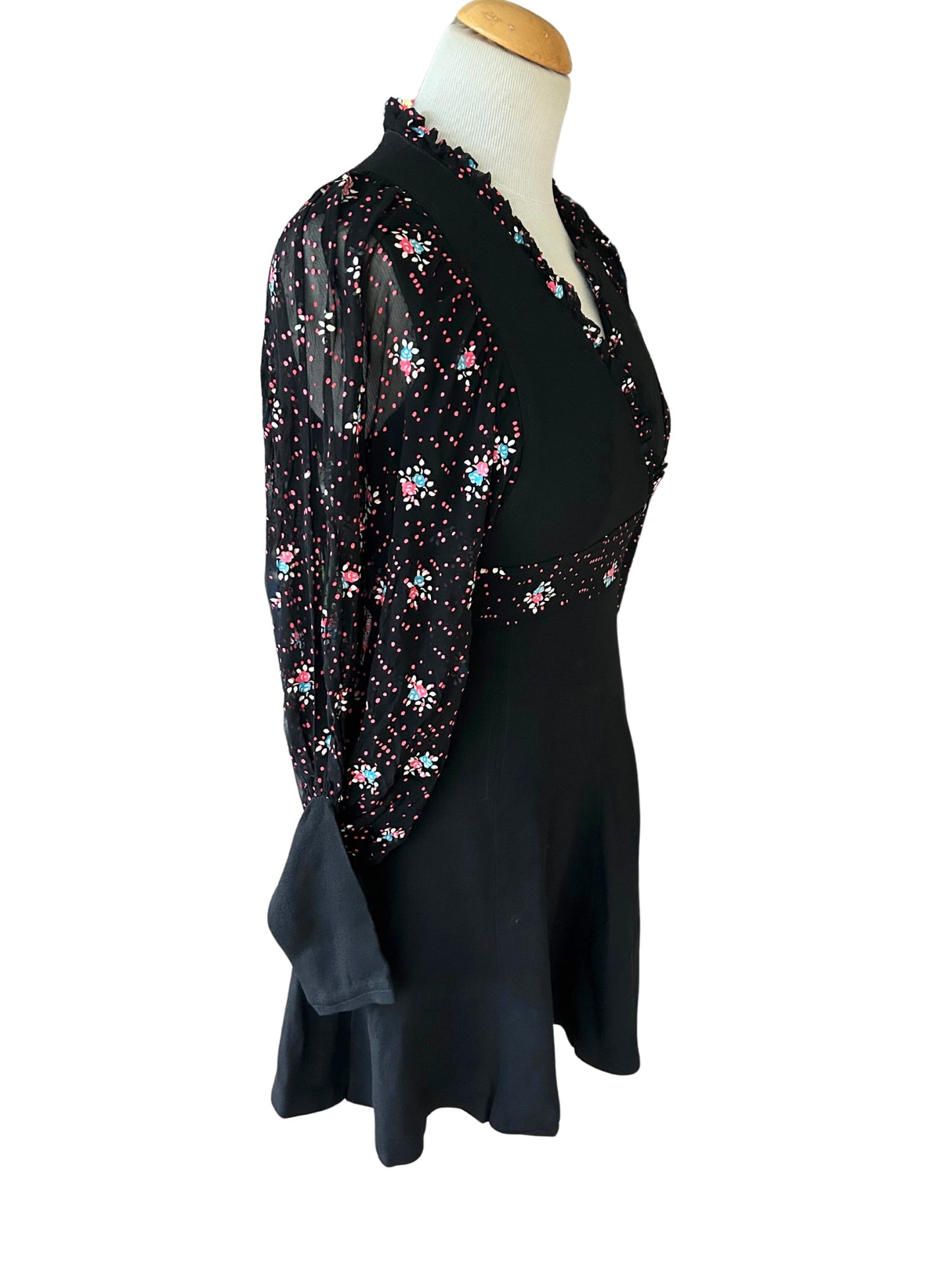 Robe vintage noire manches ballons fleuris la friperie vintage 25