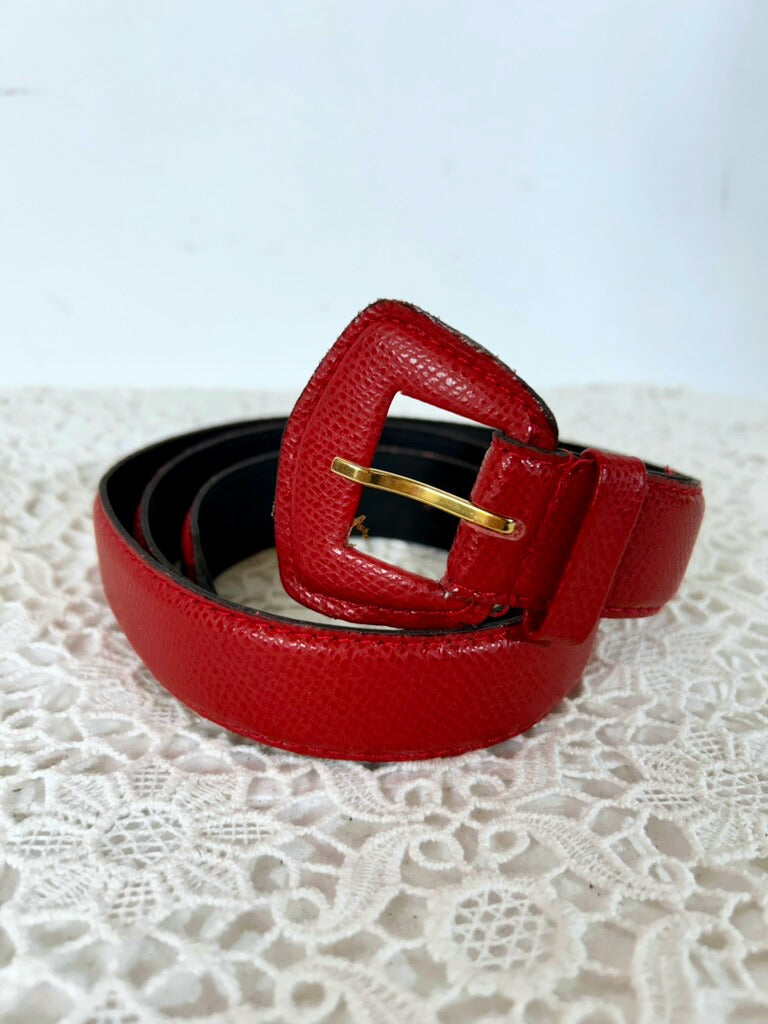 Ceinture vintage cuir rouge fabriqué en France boucle 70' la friperie vintage 25