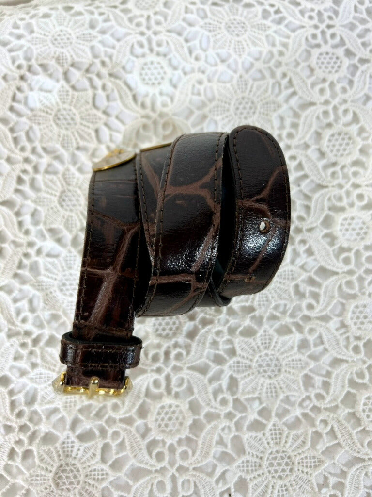 Ceinture vintage cuir marron à chaine métal doré la friperie vintage 25