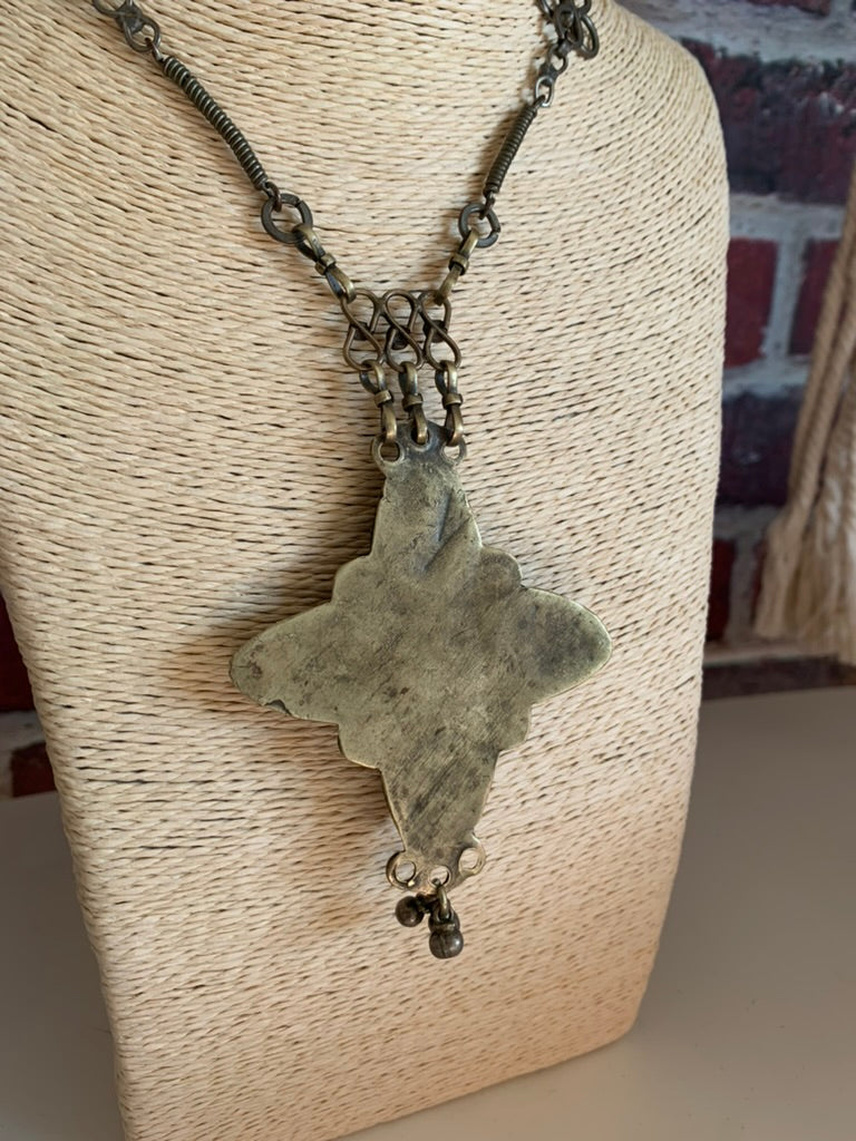 Collier ethnique original chaine argenté et cornaline la friperie vintage 25