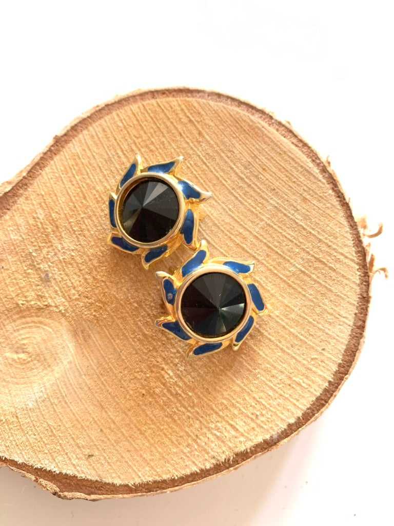 Boucles d'oreilles clips vintage soleil noir et bleu la friperie vintage 25
