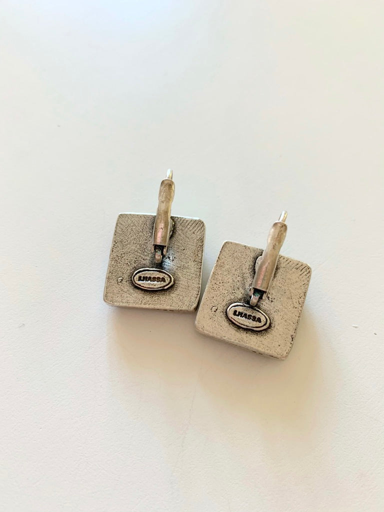 Boucles d'oreille dormeuses argenté émail bleu Signées Lhassa La friperie vintage la friperie vintage 25