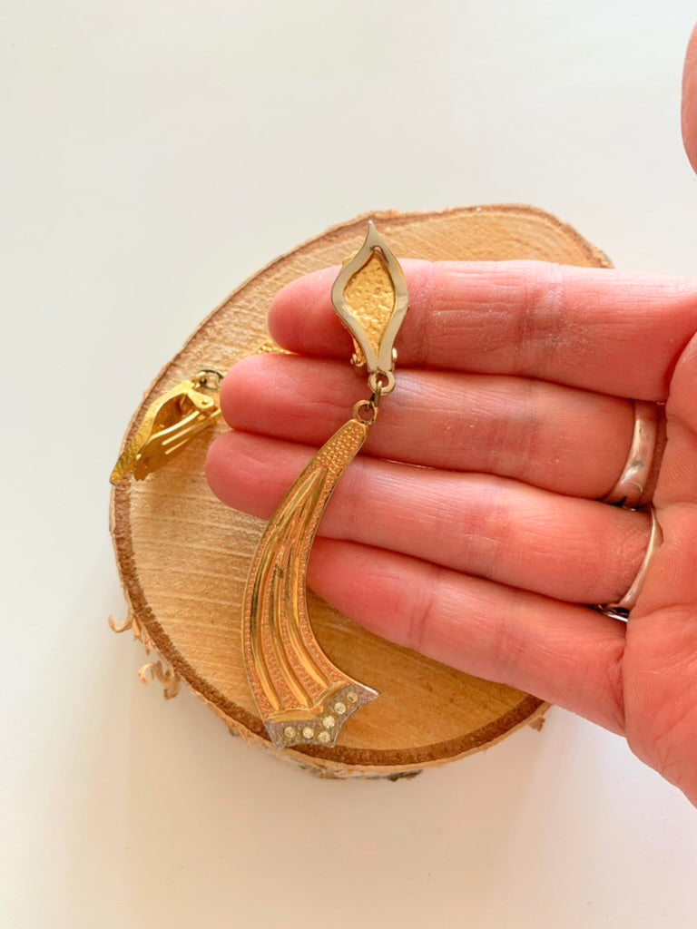 Boucles d'oreille clips vintage pendants or et argent la friperie vintage 25