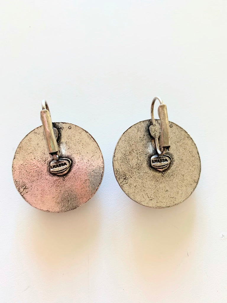 Boucles d'oreille dormeuses signées Lhassa ronde blanches et rouge La friperie vintage la friperie vintage 25