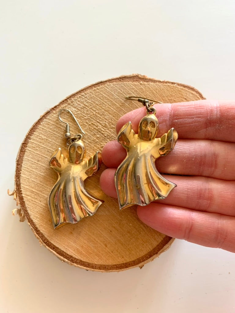 Boucles d'oreilles vintage fantôme dorées la friperie vintage 25