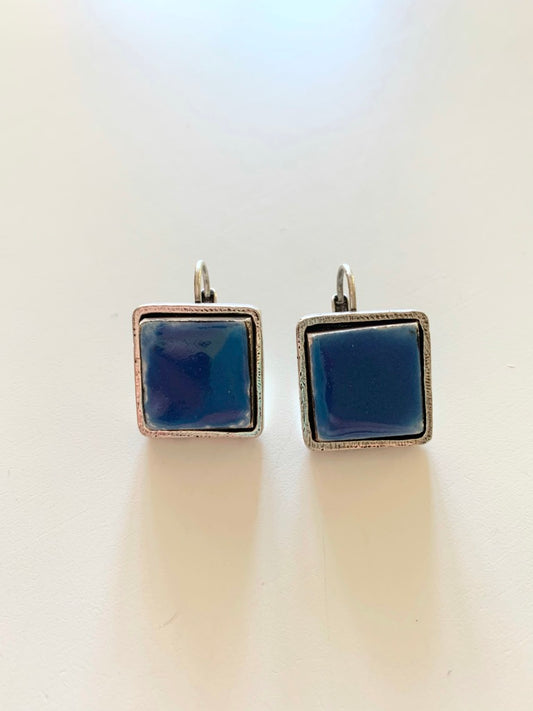 Boucles d'oreille dormeuses argenté émail bleu Signées Lhassa La friperie vintage la friperie vintage 25
