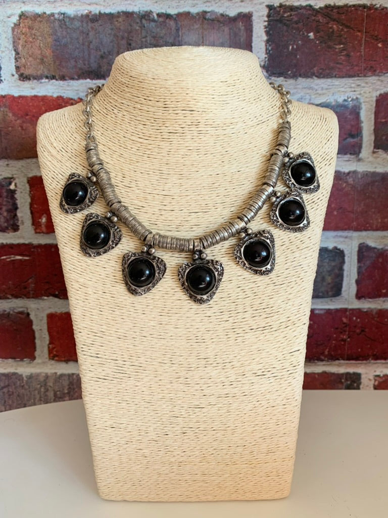Collier créateur métal argenté vieilli style ethnique la friperie vintage 25