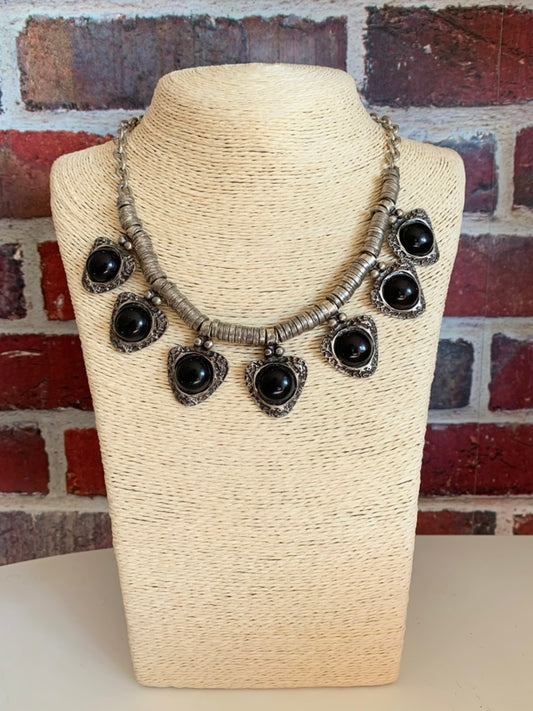 Collier créateur métal argenté vieilli style ethnique la friperie vintage 25