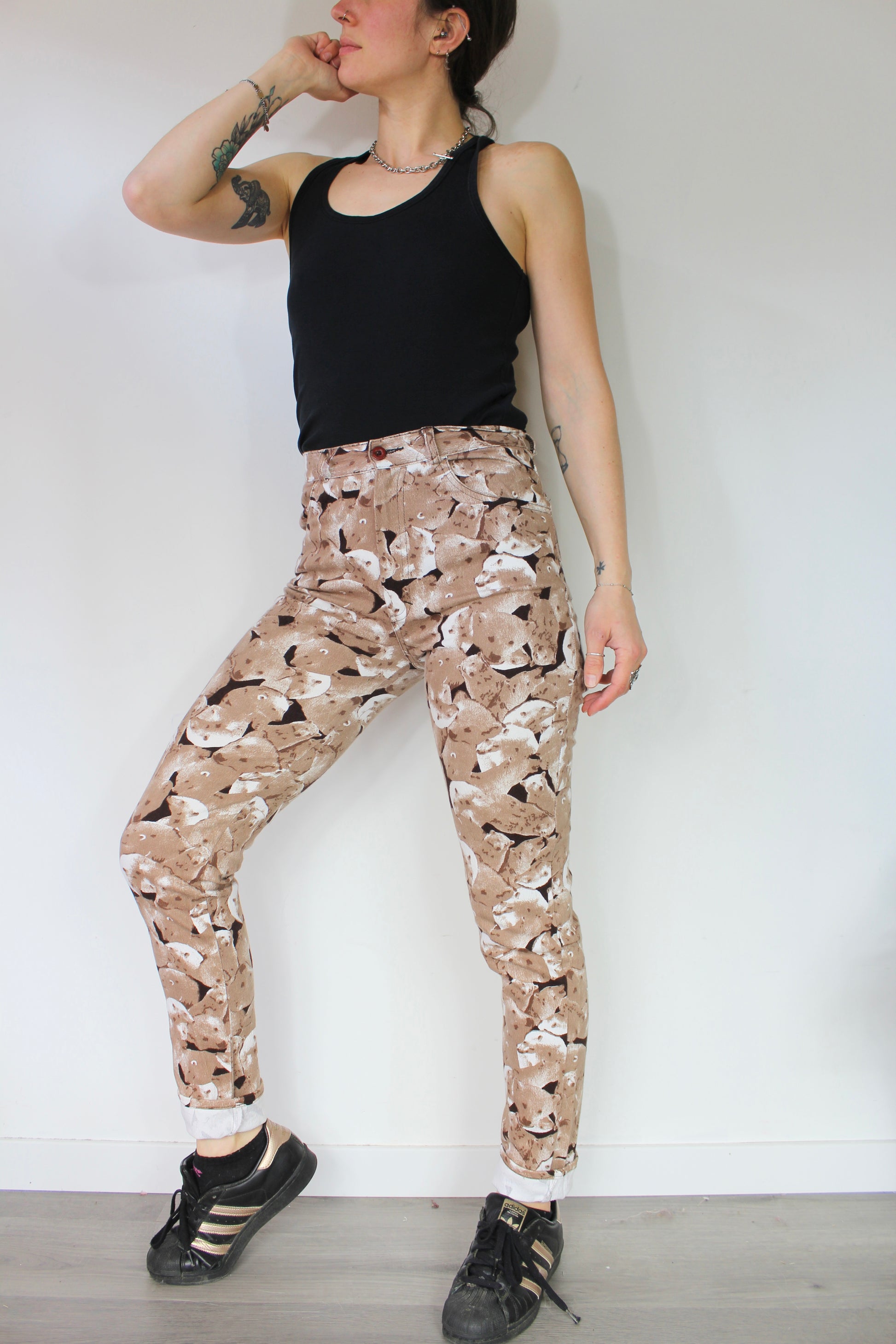 Pantalon vintage taille haute motifs ours polaires marron la friperie vintage 25