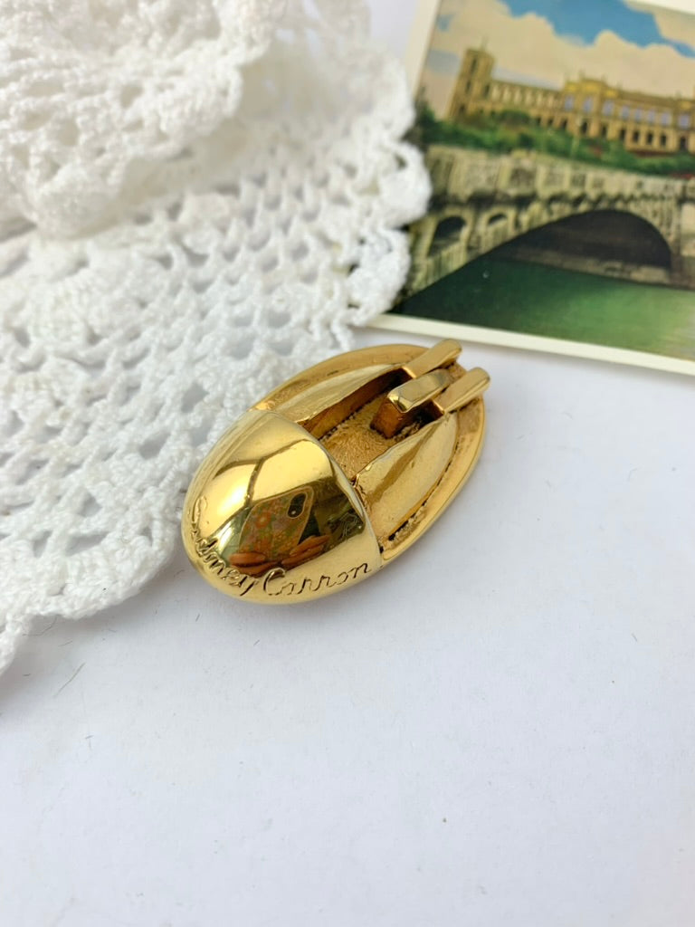 Broche ovale abstraite Sabrina Caron dorée la friperie vintage 25