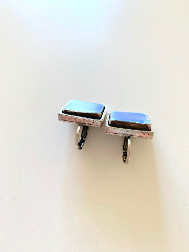 Boucles d'oreille dormeuses argenté émail bleu Signées Lhassa La friperie vintage la friperie vintage 25