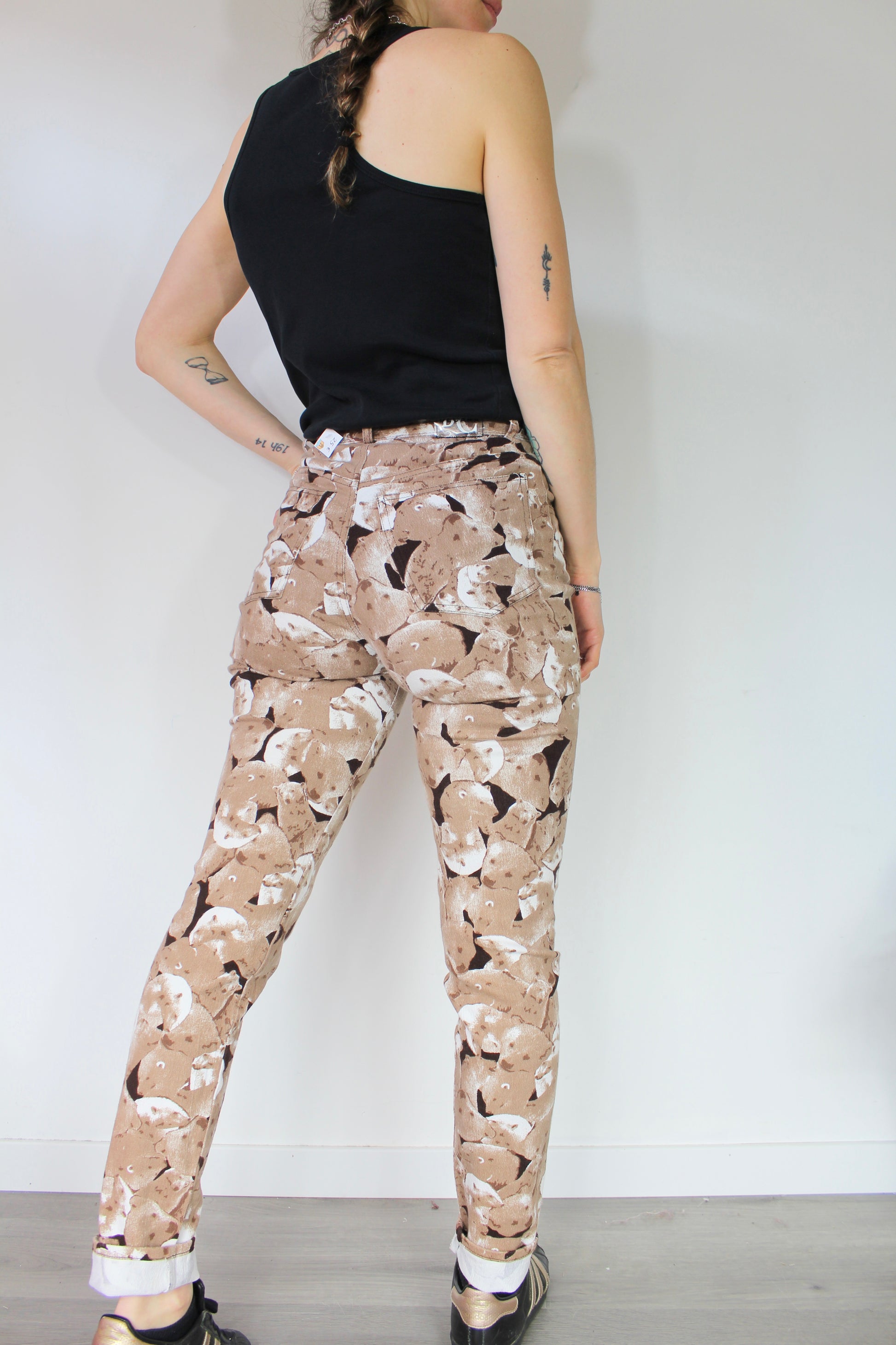 Pantalon vintage taille haute motifs ours polaires marron la friperie vintage 25
