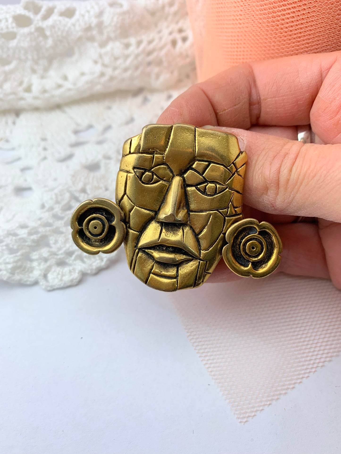 Pendentif M.Buffet bronze visage aztèque la friperie vintage la friperie vintage 25