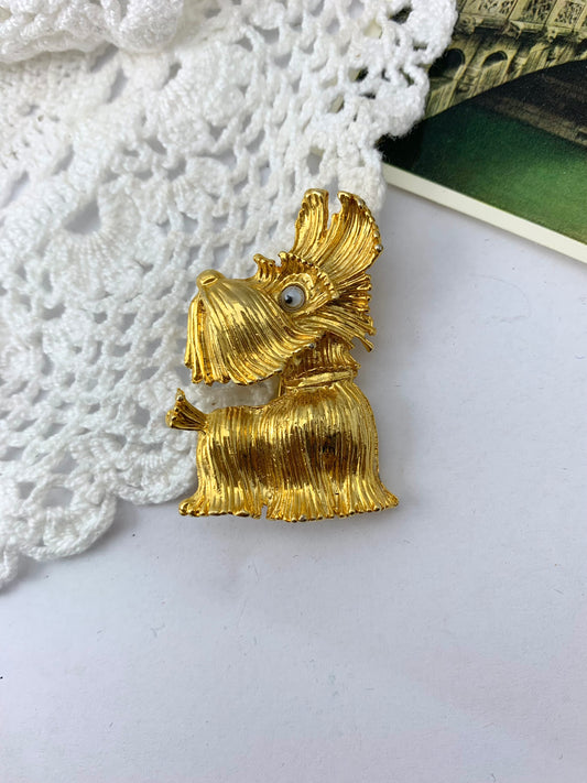 Broche vintage chien Scottish Terrier métal doré la friperie vintage 25