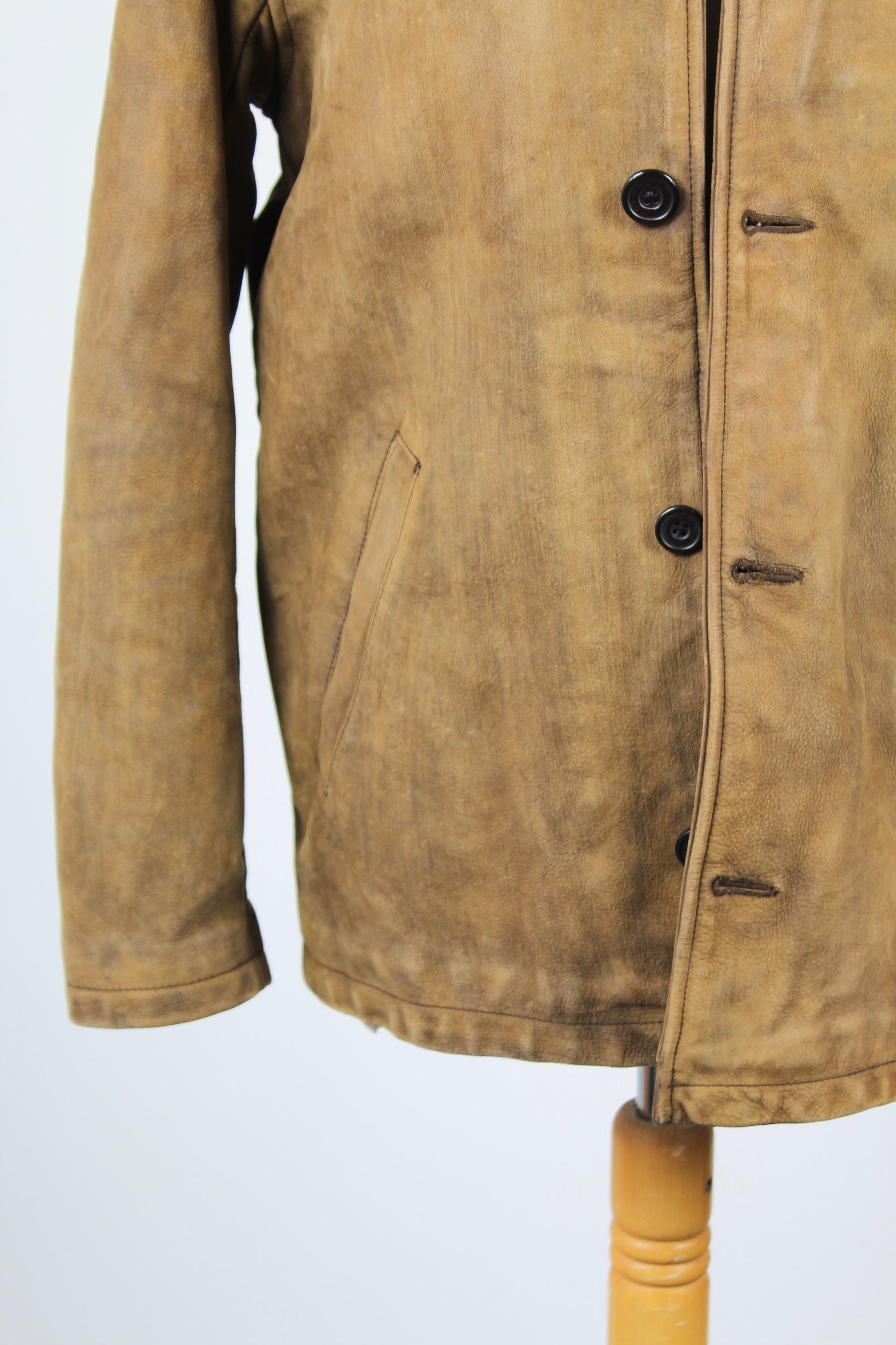 Veste Chevignon vintage cuir marron clair doublée laine carreaux écossais la friperie vintage 25