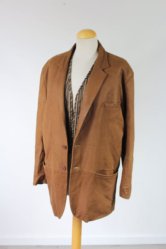 Veste cuir de chèvre Redskins marron mi longue vintage la friperie vintage 25