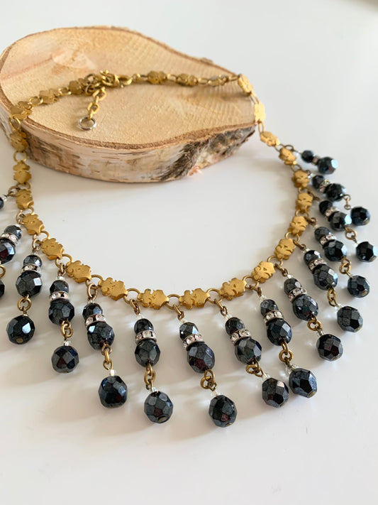 Collier ancien doré perles hématites et strass La friperie vintage la friperie vintage 25