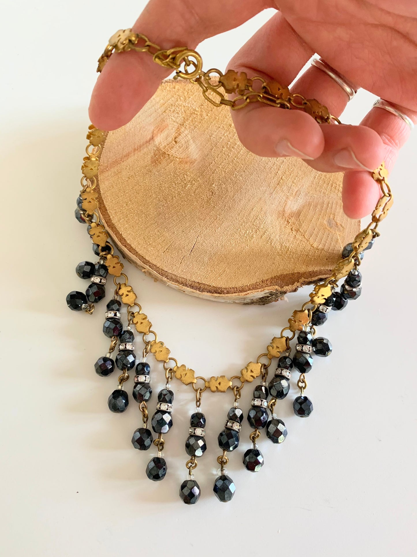 Collier ancien doré perles hématites et strass La friperie vintage la friperie vintage 25