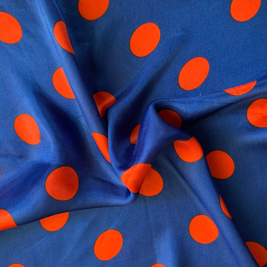 Foulard carré vintage bleu à pois rouge La friperie vintage