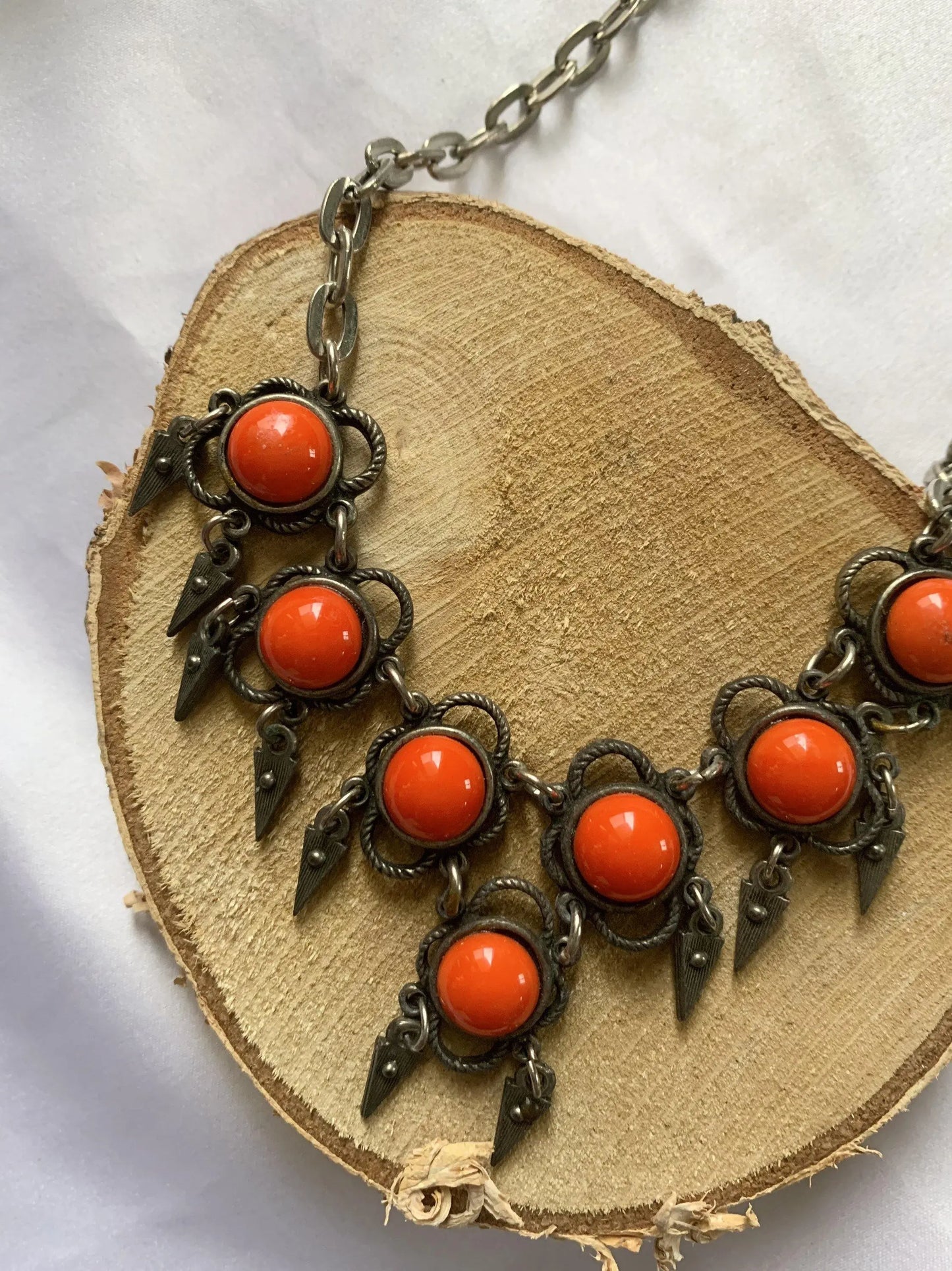 Collier chaîne argenté pierre orange - la friperie vintage 25