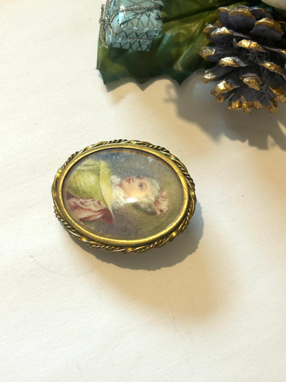 Broche vintage portait dame peint la friperie vintage 25