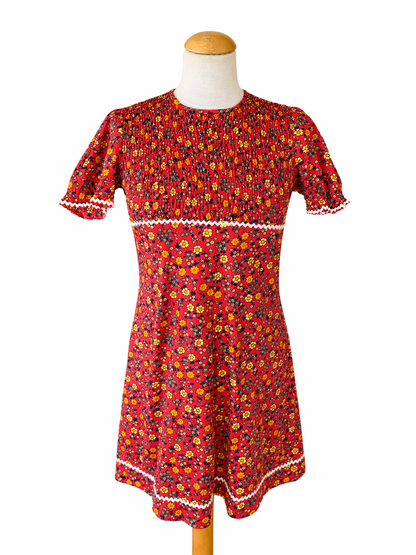 Robe vintage 70’s motifs fleuris rouge